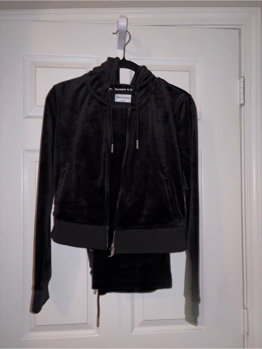 Juicy Couture Black Velour Bomber Jacket with Hood